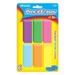 Bazic Bevelled Eraser pack of 6 neon colours