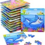 Vileafy 1 Pack Easy Wooden Jigsaw Puzzles for Kids Age 4-8 Years Old, Sea Animals Small Summer Toddler Puzzles Party Favours for Girls and Boys