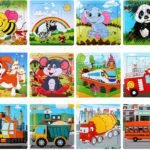 SANNIX 1 Pack Wooden Jigsaw Puzzles for Toddlers 2 3 4 5 Years Old, Party Favors Animals Jigsaw for Kids, Transportation Educational Puzzles Travel Toy (price is for 1 puzzle each)