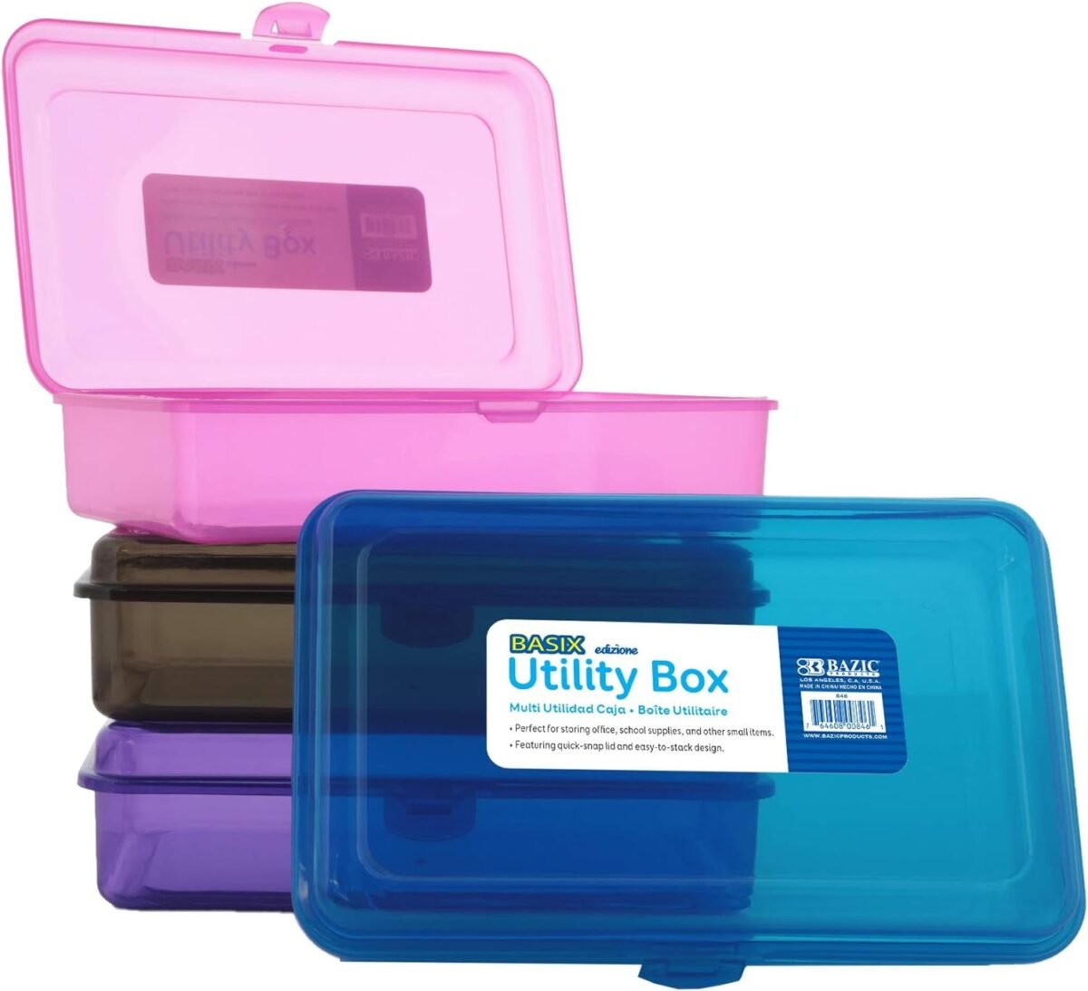 BAZIC Plastic Pencil Case Utility Storage Box, Assorted Color, Multi Purpose Organizer for Pens Pencils - Image 1