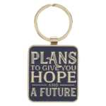 Christian Art Gifts Metal Graduation Keyring for Men, Women & Grads: Hope & a Future - Jer 29:11 Inspirational Scripture - Sturdy Gold & Navy Blue Bib