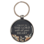 Christian Art Gifts Inspirational Keychain for Women: Trust in the Lord - Encouraging Bible Verse Proverb Accessory for Girls, Round Silver Coated Key