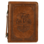 Christian Art Gifts Classic Vegan Leather Bible Cover for Men & Women: Trust in the Lord - Inspirational Bible Verse, Sturdy Easy Carry Book Case W/Pe