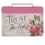 Christian Art Gifts Rose Pink Floral Fashion Bible Cover for Women: Trust in the Lord - Prov. 3:5 Inspirational Scripture Verse, Vintage Vegan Leather