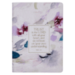 Christian Art Gifts Purple Vegan Leather Zipped Journal, Inspirational Women's Notebook Floral Trust in the Lord Scripture, Flexible Cover, 336 Ruled