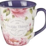 Noble Things Pink Peony Ceramic Coffee Mug - Proverbs 31:25