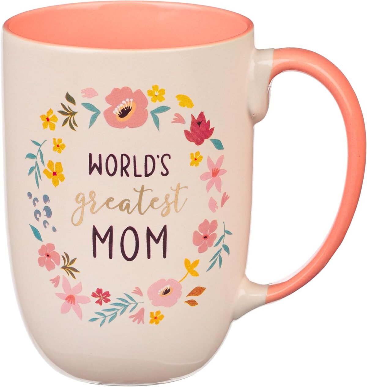 World's Greatest Mom Peach Floral Ceramic Coffee Mug - Image 1