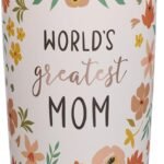 World's Greatest Mom Peach Floral Stainless Steel Travel Tumbler
