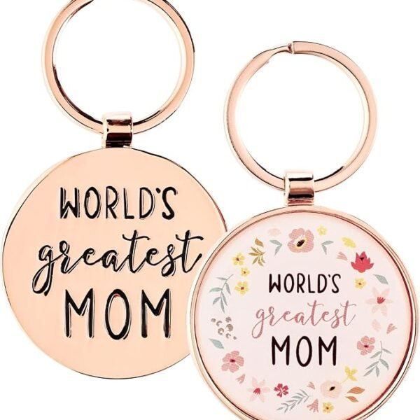World's Greatest Mom Peach Floral Keychain