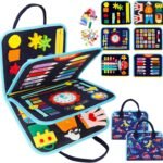 Satisure Toddler Busy Board, Busy Board Montessori Toy for 2 3 4 Year Old, Toddler Activity Book Travel Toys for Preschool Sensory Busy Activities Learning Busy (Buzy board)