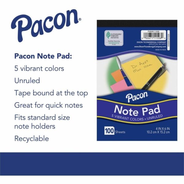 Pacon Note Pad 5 Vibrant Colours Unruled