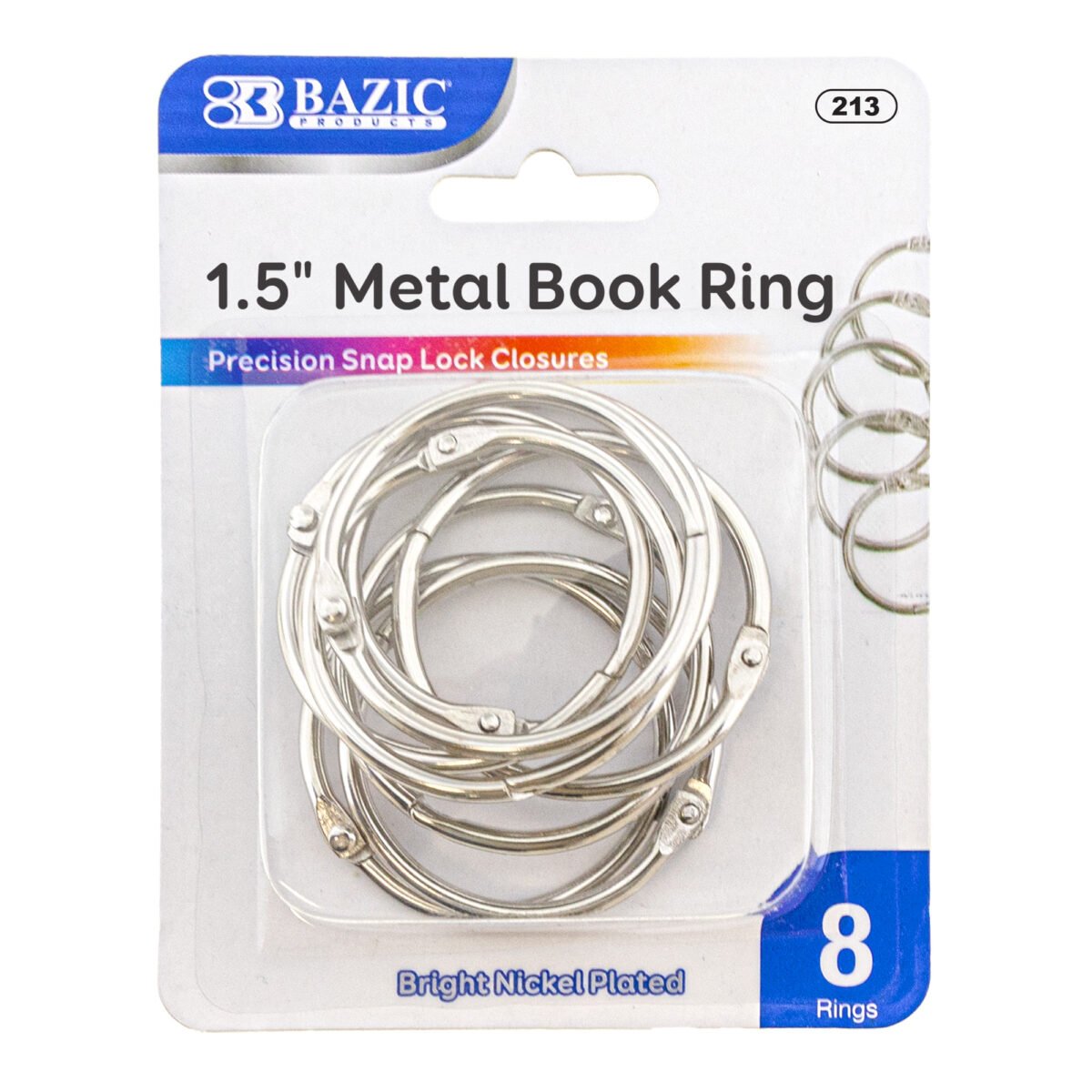Bazic 1.5 Metal Book Ring 8 rings - Image 1