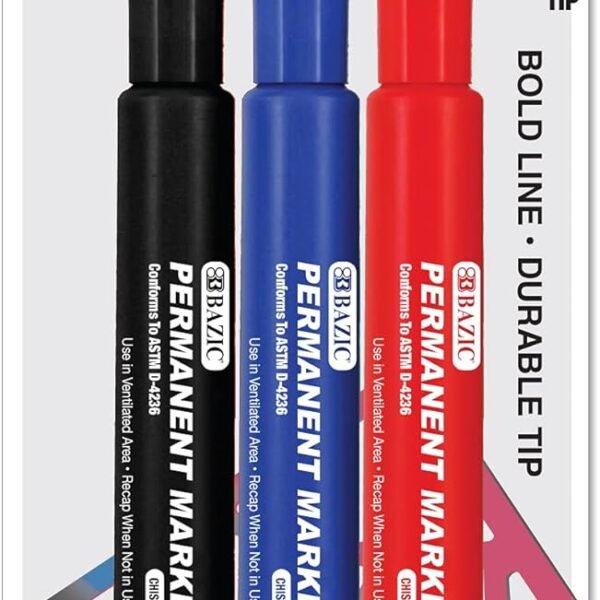 BAZIC Permanent Marker Chisel Tip, Wide Assorted Color Markers (each)