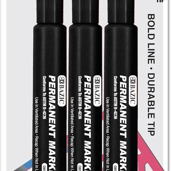 BAZIC Permanent Marker Chisel Tip, Jumbo Wide Black Color Markers, Coloring on Plastic Wood Metal Glass Stone for Art Office (each)