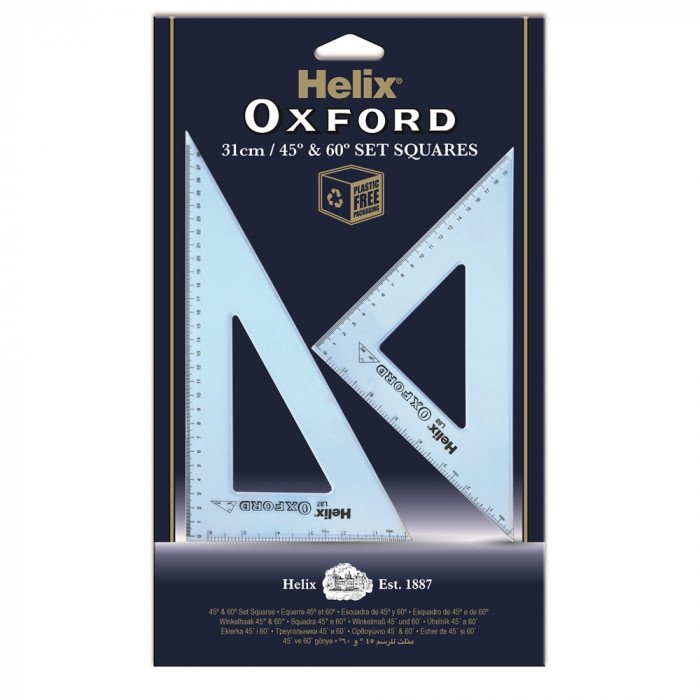 079252325070.jpg Helix Oxford Eco Maths Set Squares - 31cm/45° & 60° (Twin Pack) - Image 1