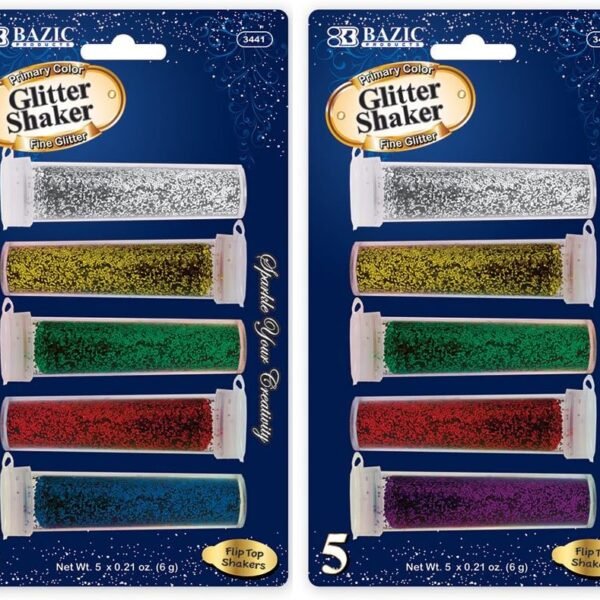Bazic Glitter Shakers (5 pack) Primary Colours