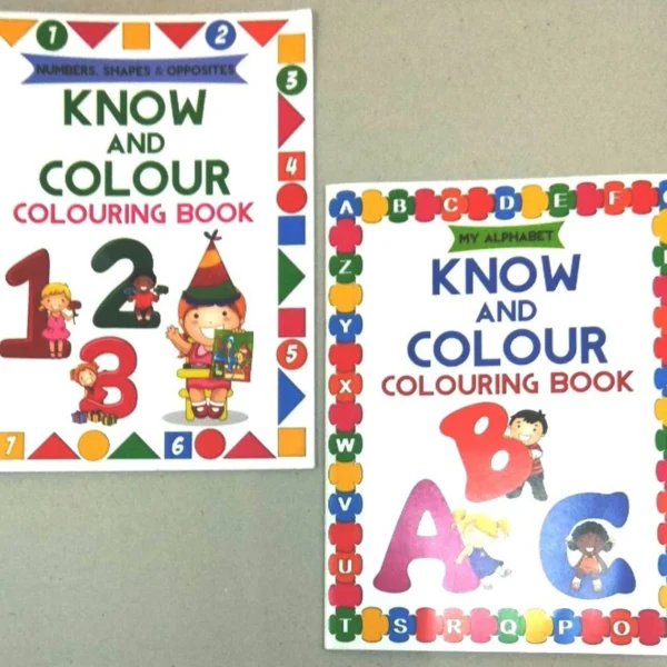Know and Cololur Colouring book (numbers, shapes & opposites)