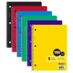 10.5" x 8" 300 Page Assorted Color College Ruled 5 Subject Notebooks, 150 Sheets